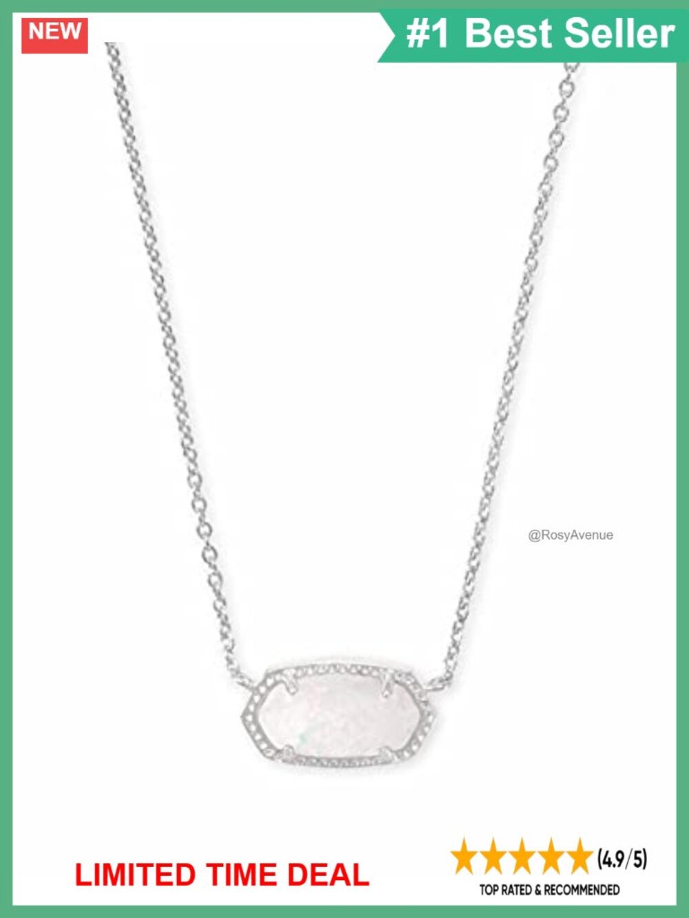 14k Gold-Plated Pendant Necklace with White Opal Bezel Set Stationary Pendant